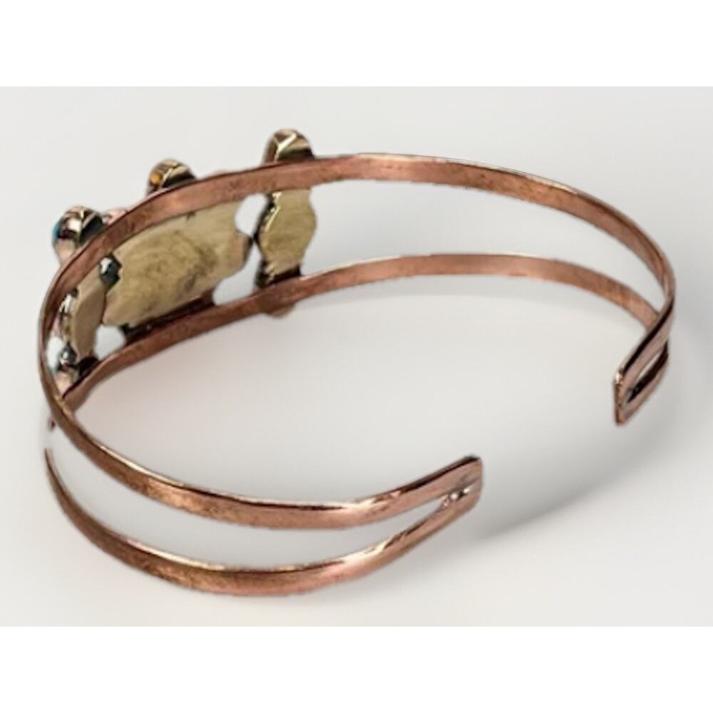 Southwestern Copper Kingman Turquoise Cluster Cuff Bracelet Handmade Statement - Picture 9 of 14